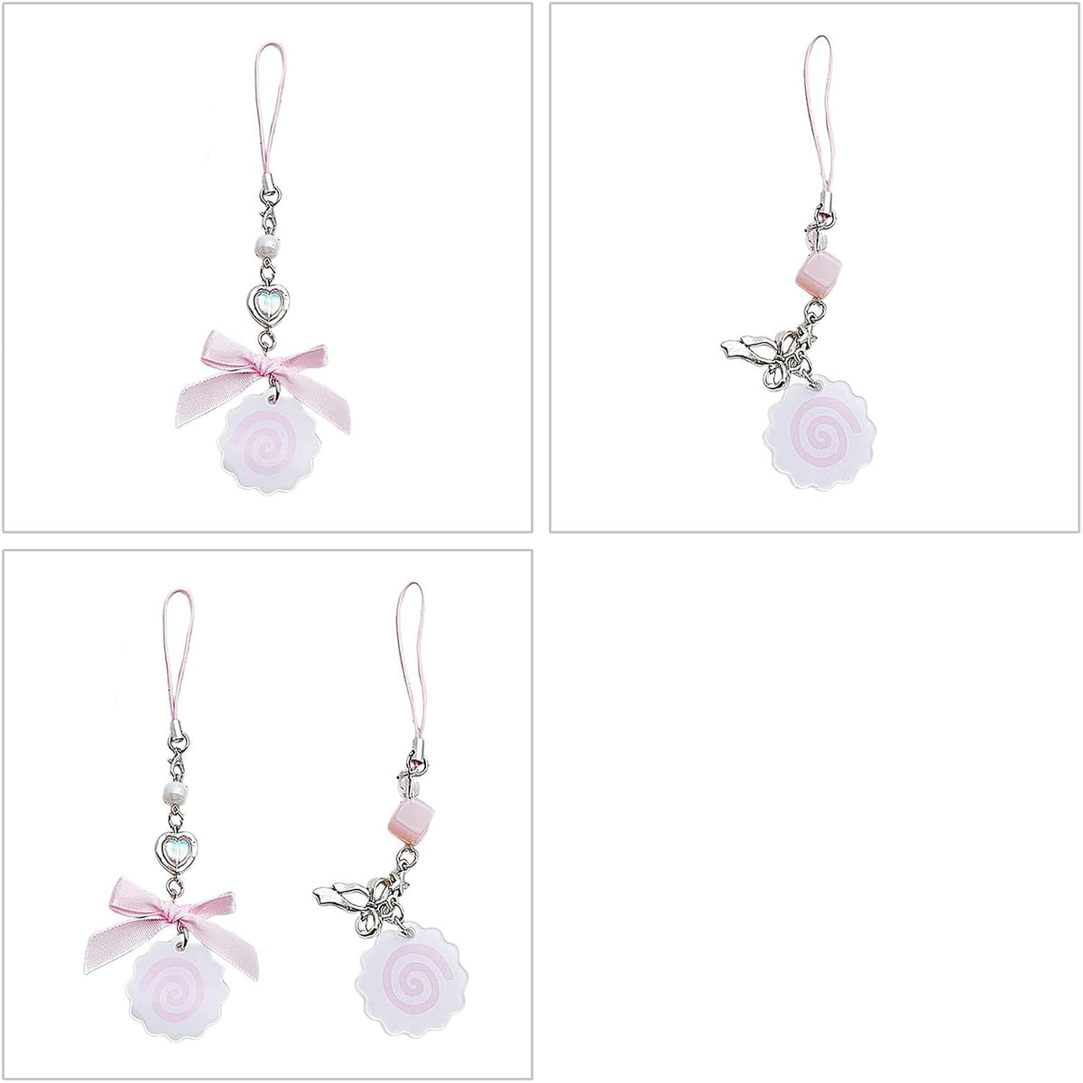 Cute Japanese Style Phone Charm Fish Cake Heart Bead Bag Pendant Keyring Keychain Perfect for Camera Phones and Key