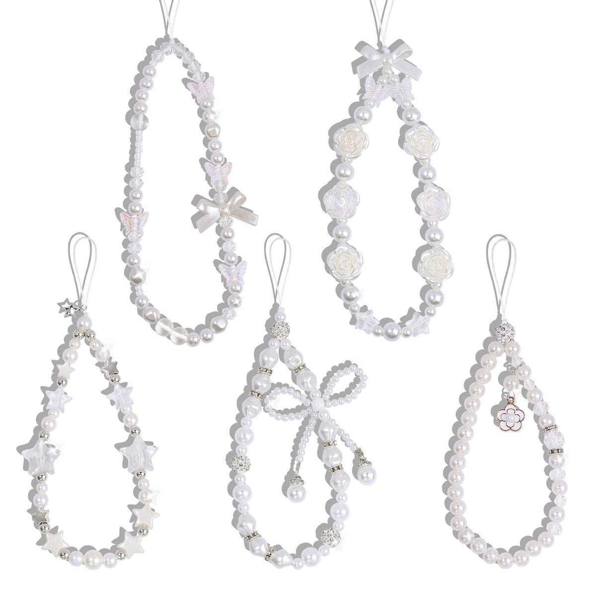 5 PCS Beaded Phone Charms, Bag Charms & Wrist Straps