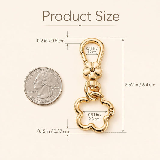 2 Pcs Key Holder for Purse, Gold Flower Swivel Keychain Clip Clasp