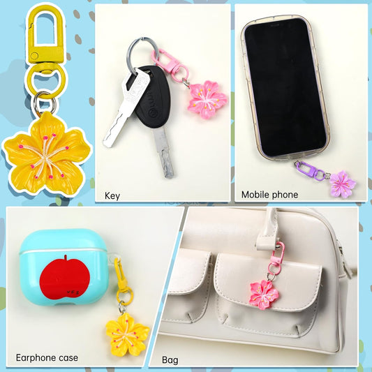 20Pcs Tiny Resin Flower Keychain Bulk Cherry Blossom Aesthetic Keychains Cute Bags Charms Key Chain Pendant for Handbag Purse