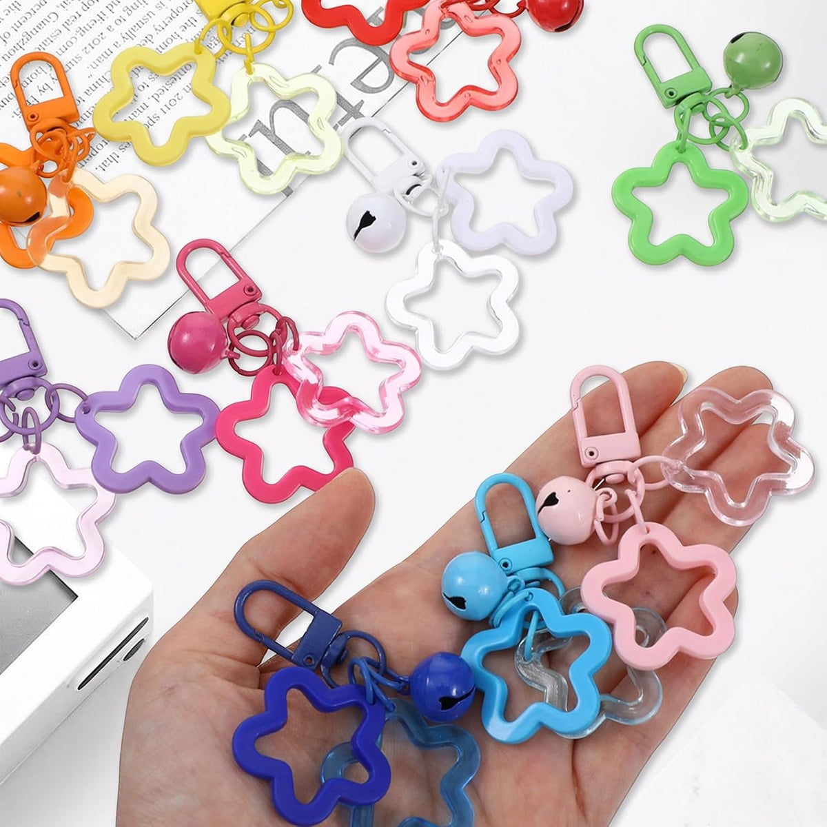 20 Pcs Star Keychain with Bell, Cute Acrylic Keychains Star Bag Charm