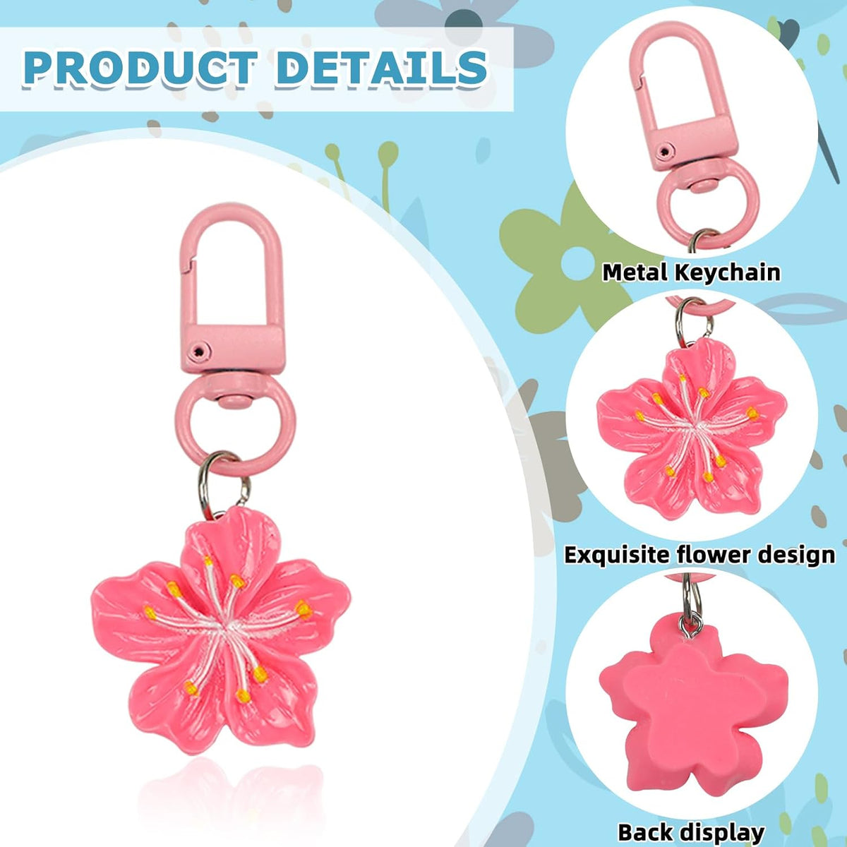 20Pcs Tiny Resin Flower Keychain Bulk Cherry Blossom Aesthetic Keychains Cute Bags Charms Key Chain Pendant for Handbag Purse
