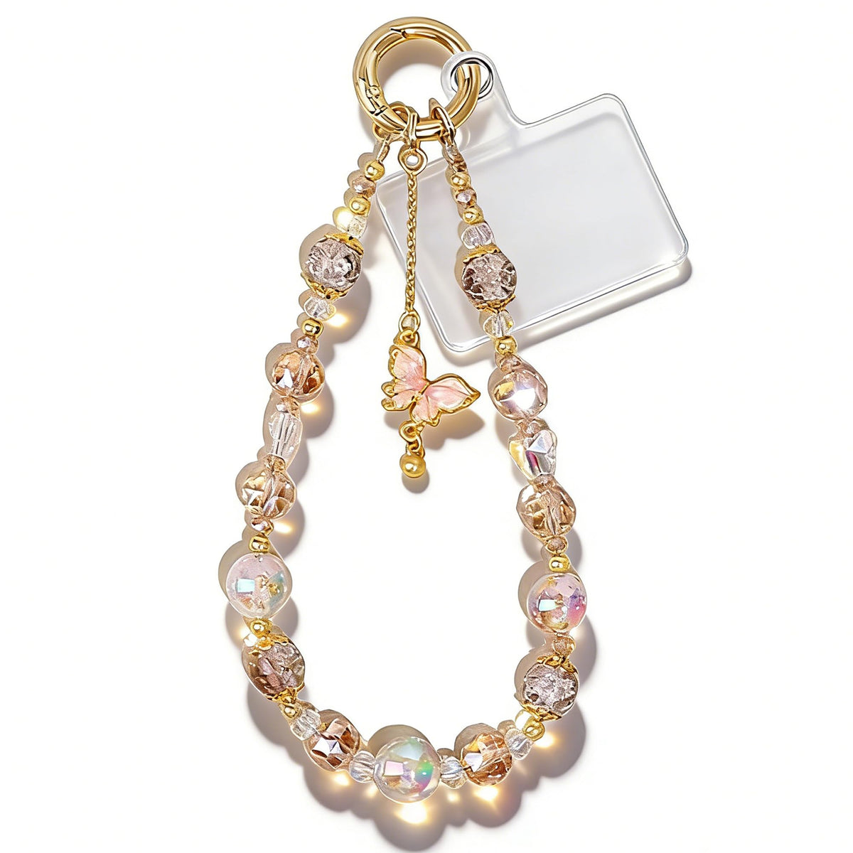 Bead Phone Wristband With Crystal Bow Pendant