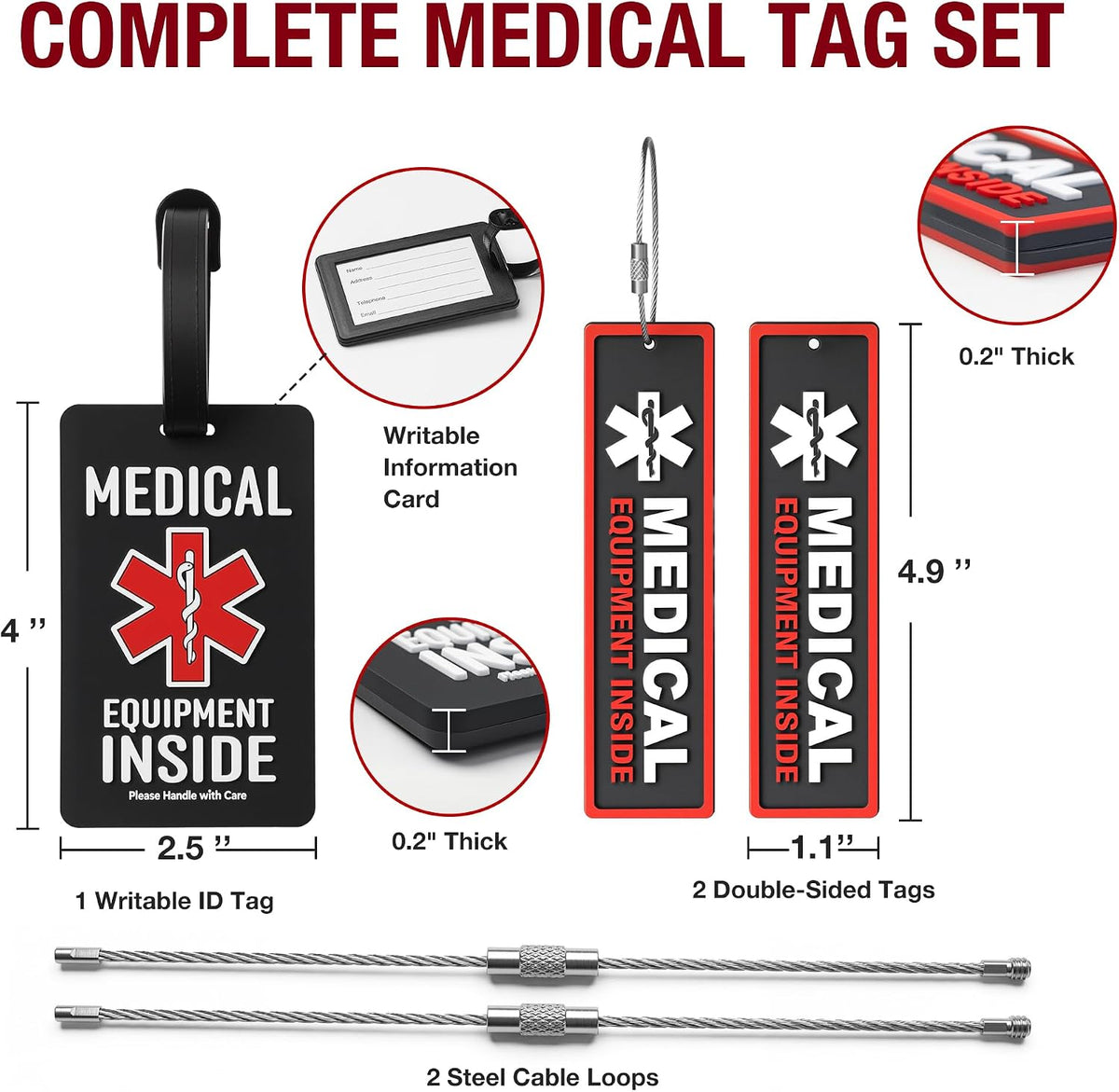 Medical Equipment Luggage Tags, 3 Pack TSA-Friendly Travel Bag Tags