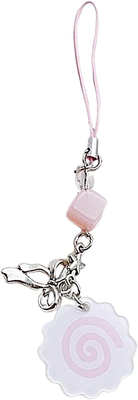 Cute Japanese Style Phone Charm Fish Cake Heart Bead Bag Pendant Keyring Keychain Perfect for Camera Phones and Key