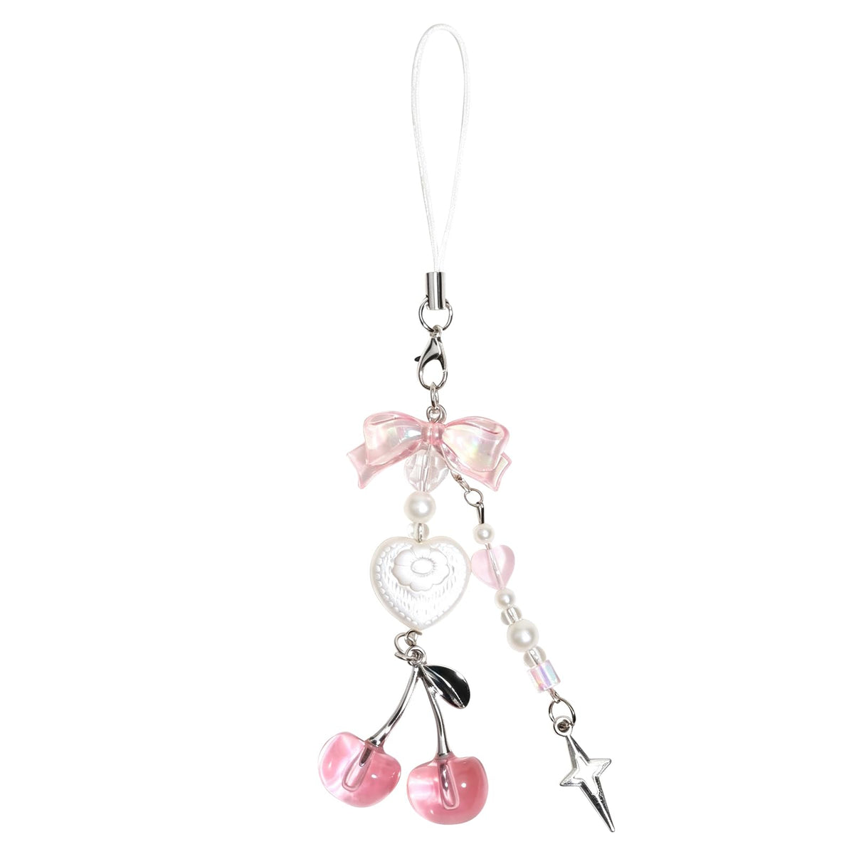 Cute Phone Charms Strap, Y2K Aesthetic Cellphone Keychain, Pink Butterfly Star Strap Accessories for Women, Pendants Decor for Bag Purse Camera Backpack Airpods(Bowknot Rope)