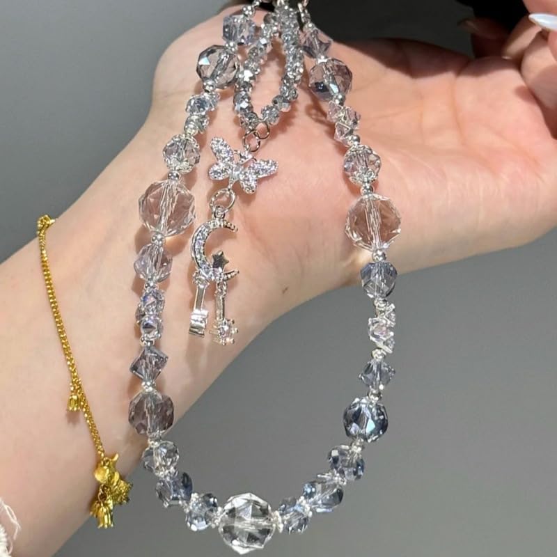 Bloomish Phone Charm, Crystal & Rhinestone Bow Beads Strap - Wristlet Lanyard for Women, Sparkly Bling Cellphone Chain, Purse, or Keys Elegant Accessory & Gift