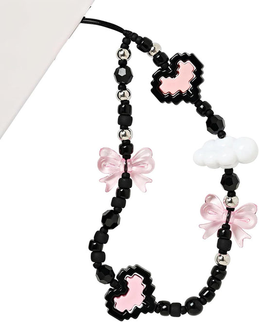 Y2K Beaded Phone Charm Cute Camera Wrist Strap Keychain Charm