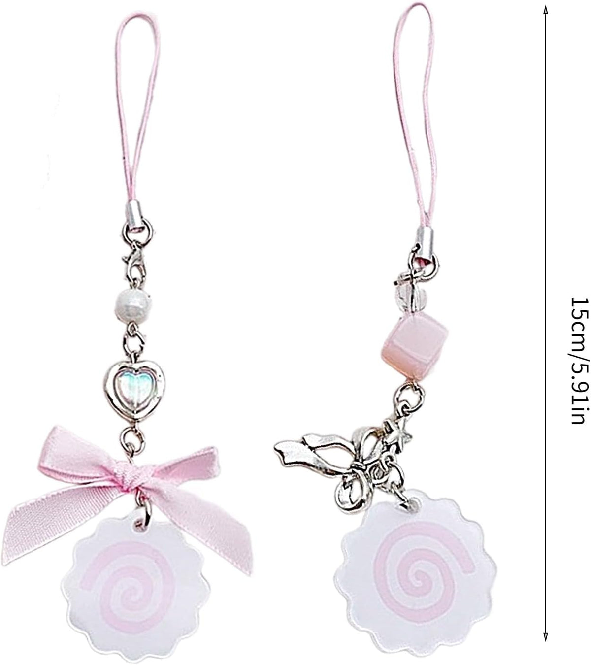Cute Japanese Style Phone Charm Fish Cake Heart Bead Bag Pendant Keyring Keychain Perfect for Camera Phones and Key