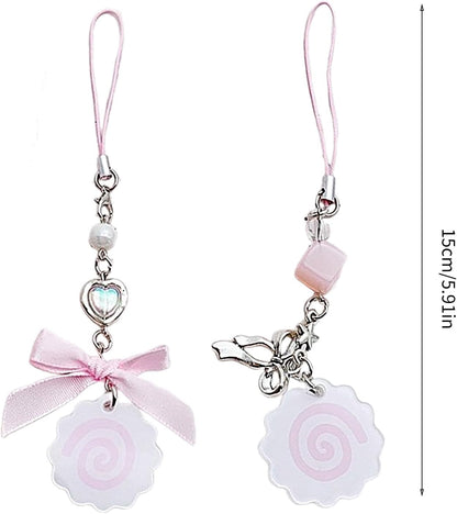 Cute Japanese Style Phone Charm Fish Cake Heart Bead Bag Pendant Keyring Keychain Perfect for Camera Phones and Key