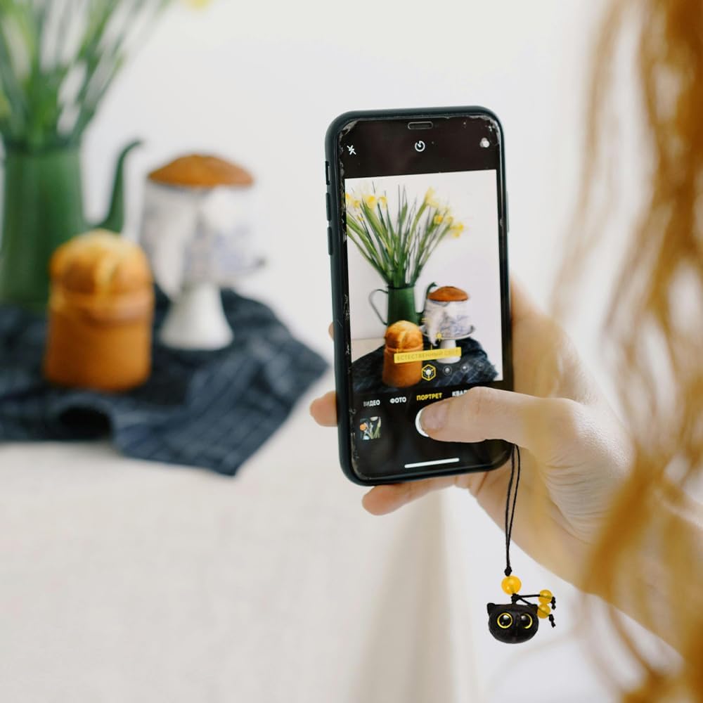 Black Cat Phone Charm Cute Cat Keychain for Backpack Purse Accessories Unisex 3D Novelty Birthday Gifts for Cat Lovers