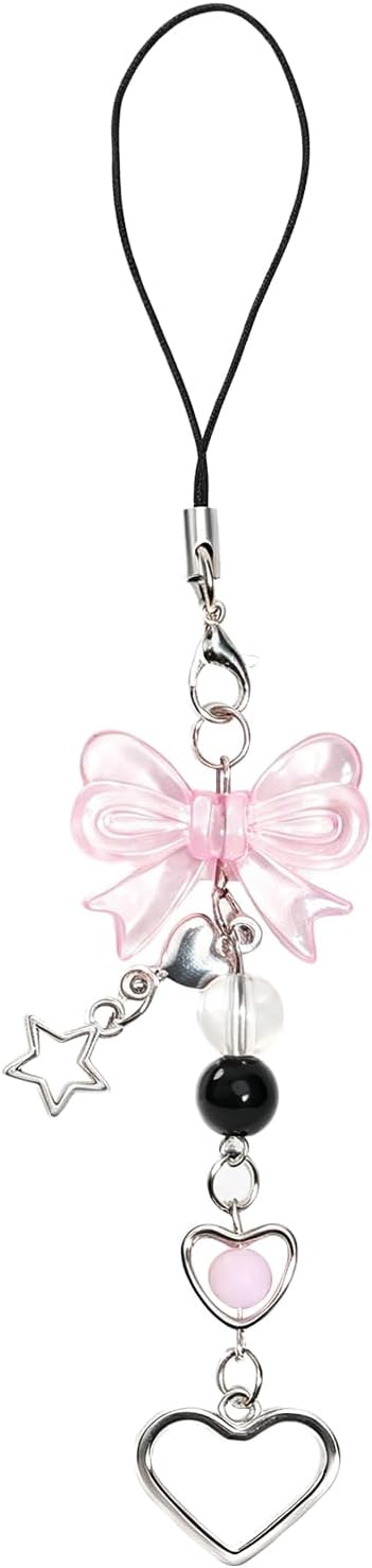 Cute Phone Charms Strap, Y2K Aesthetic Cellphone Keychain, Pink Butterfly Star Strap Accessories for Women, Pendants Decor for Bag Purse Camera Backpack Airpods(Bowknot Rope)