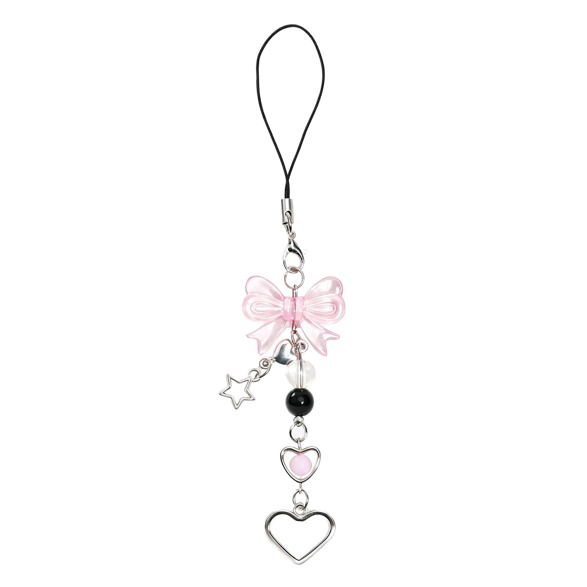 Cute Phone Charms Strap, Y2K Aesthetic Cellphone Keychain, Pink Butterfly Star Strap Accessories for Women, Pendants Decor for Bag Purse Camera Backpack Airpods(Bowknot Rope)
