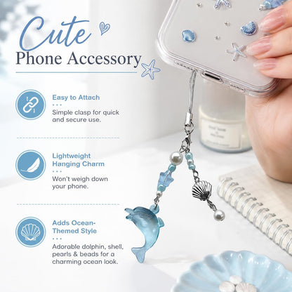 Blue Dolphin Phone Charm Keychain, Aesthetic Y2K Cell Phone Charm Cute, Beaded Pendant Accessory, Phone Decor Accessories, Keychain Accessories for Women