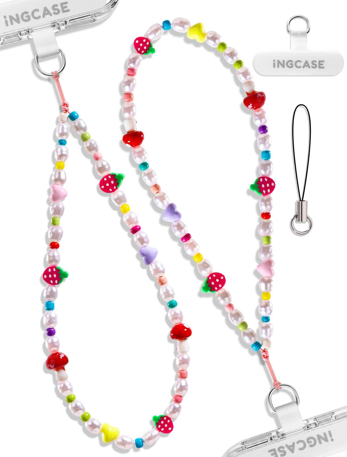 2Pcs phone charm wrist strap with Crystal Beaded
