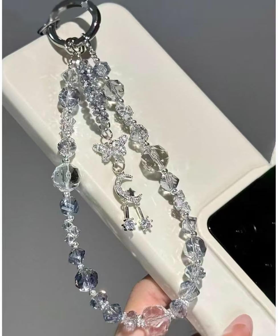 Bloomish Phone Charm, Crystal & Rhinestone Bow Beads Strap - Wristlet Lanyard for Women, Sparkly Bling Cellphone Chain, Purse, or Keys Elegant Accessory & Gift