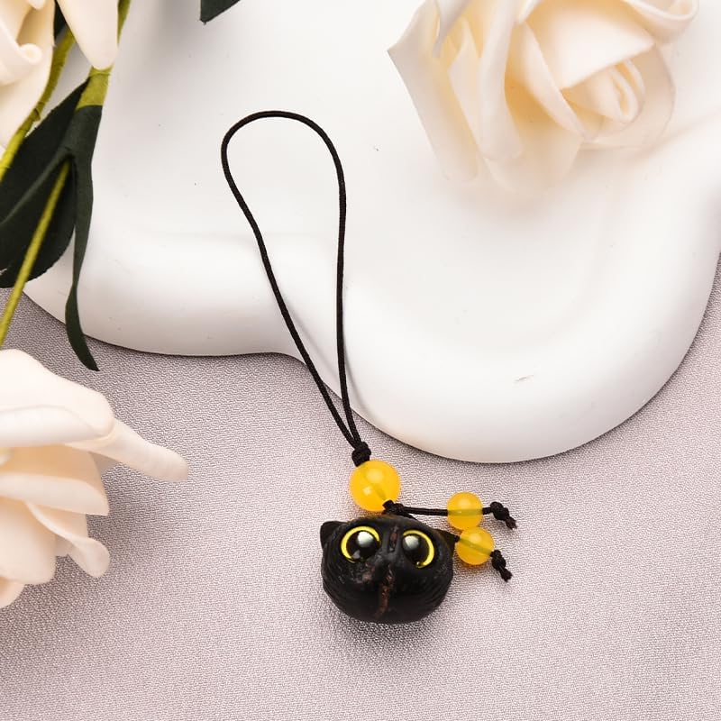 Black Cat Phone Charm Cute Cat Keychain for Backpack Purse Accessories Unisex 3D Novelty Birthday Gifts for Cat Lovers