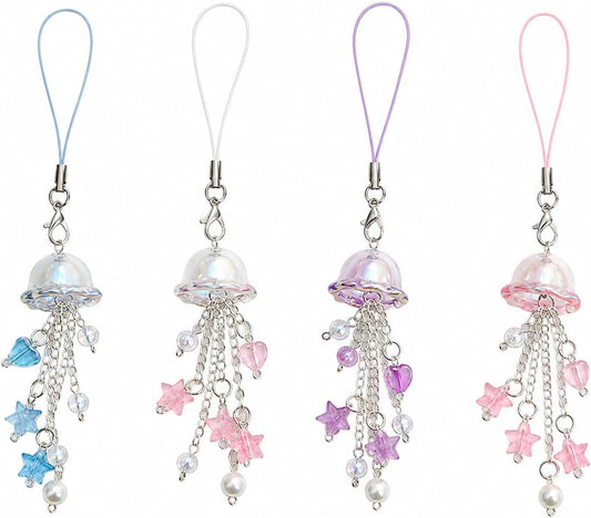 4PCS Jellyfish Keychain, Y2K Cute Phone Charms for Phones & Bags