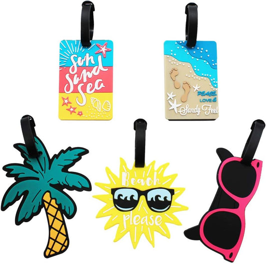 Mziart Cute Luggage Tags for Suitcases, 5 Pack Funny Summer Beach Bag Tags