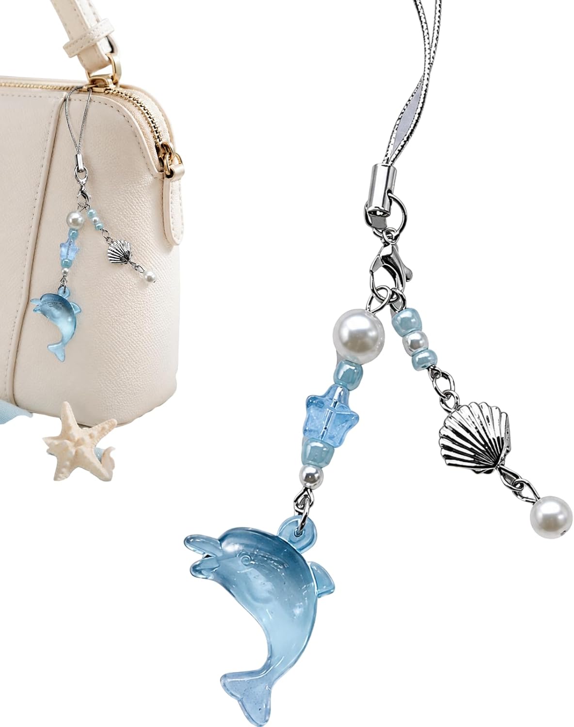 Blue Dolphin Phone Charm Keychain, Aesthetic Y2K Cell Phone Charm Cute, Beaded Pendant Accessory, Phone Decor Accessories, Keychain Accessories for Women