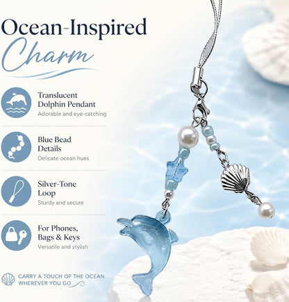 Blue Dolphin Phone Charm Keychain, Aesthetic Y2K Cell Phone Charm Cute, Beaded Pendant Accessory, Phone Decor Accessories, Keychain Accessories for Women