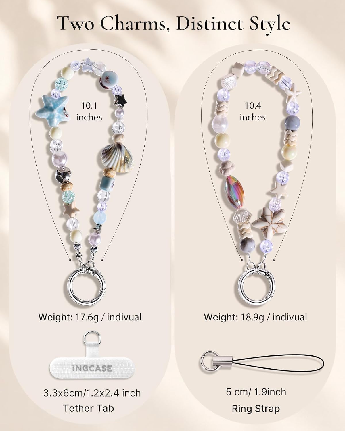 2Pcs phone charm wrist strap with Crystal Beaded