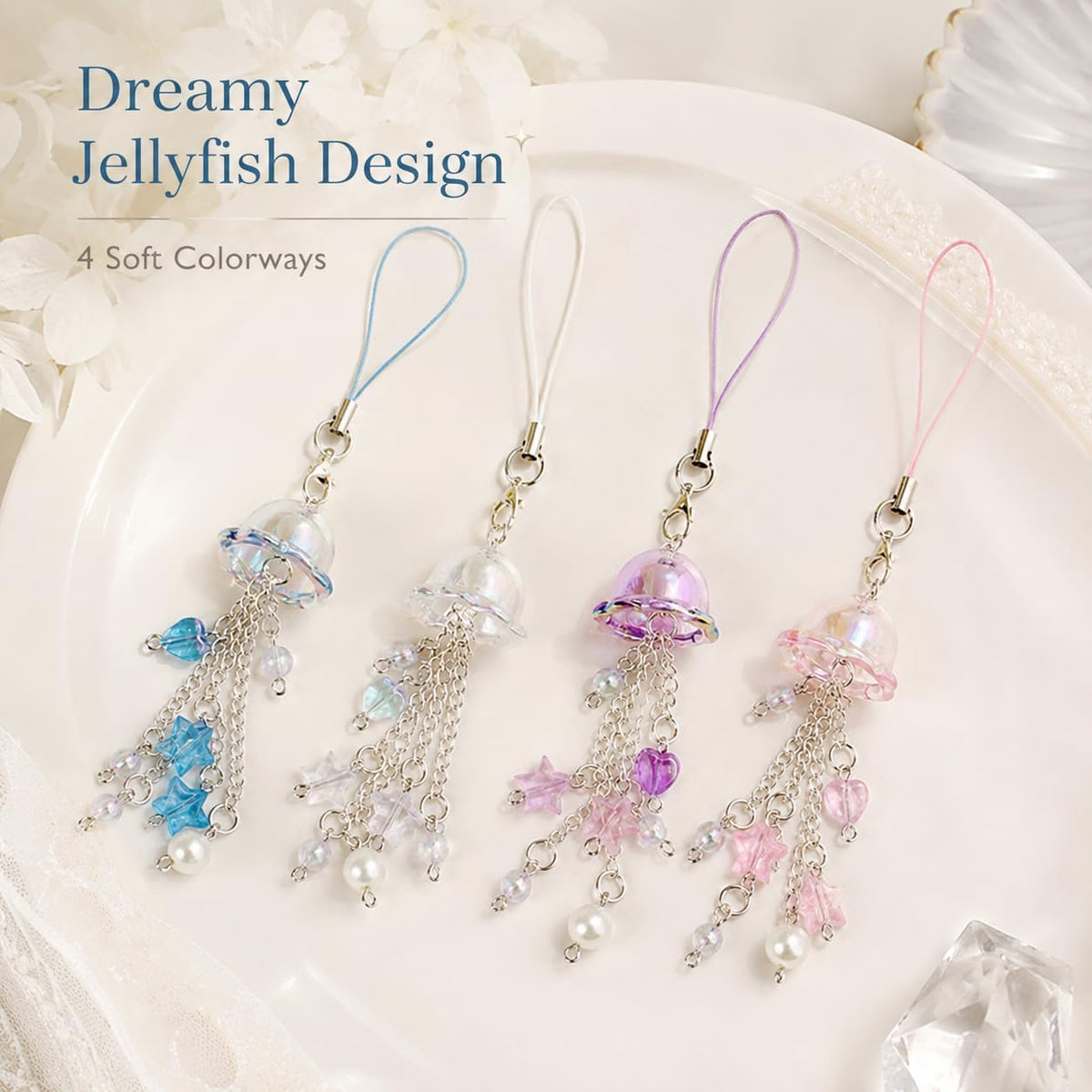 4PCS Jellyfish Keychain, Y2K Cute Phone Charms for Phones & Bags
