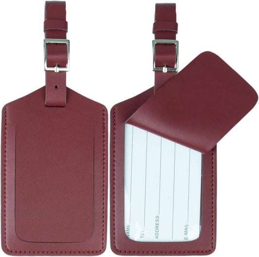 [2 Pack] Luggage Tags, Leather Case Luggage Bag Tags Travel Tags for Travel Bag Suitcase (Burgundy Red)