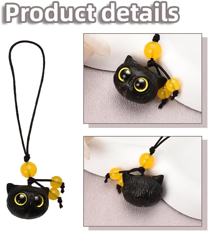 Black Cat Phone Charm Cute Cat Keychain for Backpack Purse Accessories Unisex 3D Novelty Birthday Gifts for Cat Lovers