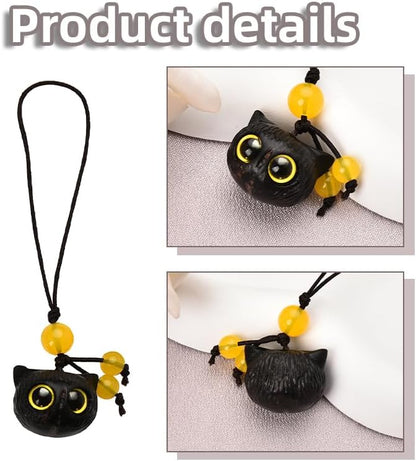 Black Cat Phone Charm Cute Cat Keychain for Backpack Purse Accessories Unisex 3D Novelty Birthday Gifts for Cat Lovers