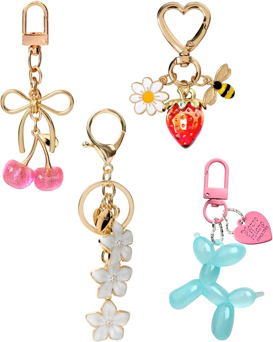 4 PCS Bag Charms for Handbags, Cute Cherry Keychain Purse Accessories