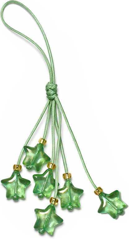 Cute Green Star Phone Charm, Kawaii Braided Mobile Phone Lanyard, Glass Bead Charm, Key Chain, Bag Charm