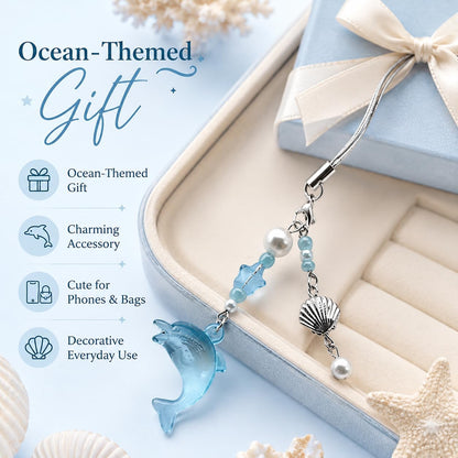 Blue Dolphin Phone Charm Keychain, Aesthetic Y2K Cell Phone Charm Cute, Beaded Pendant Accessory, Phone Decor Accessories, Keychain Accessories for Women