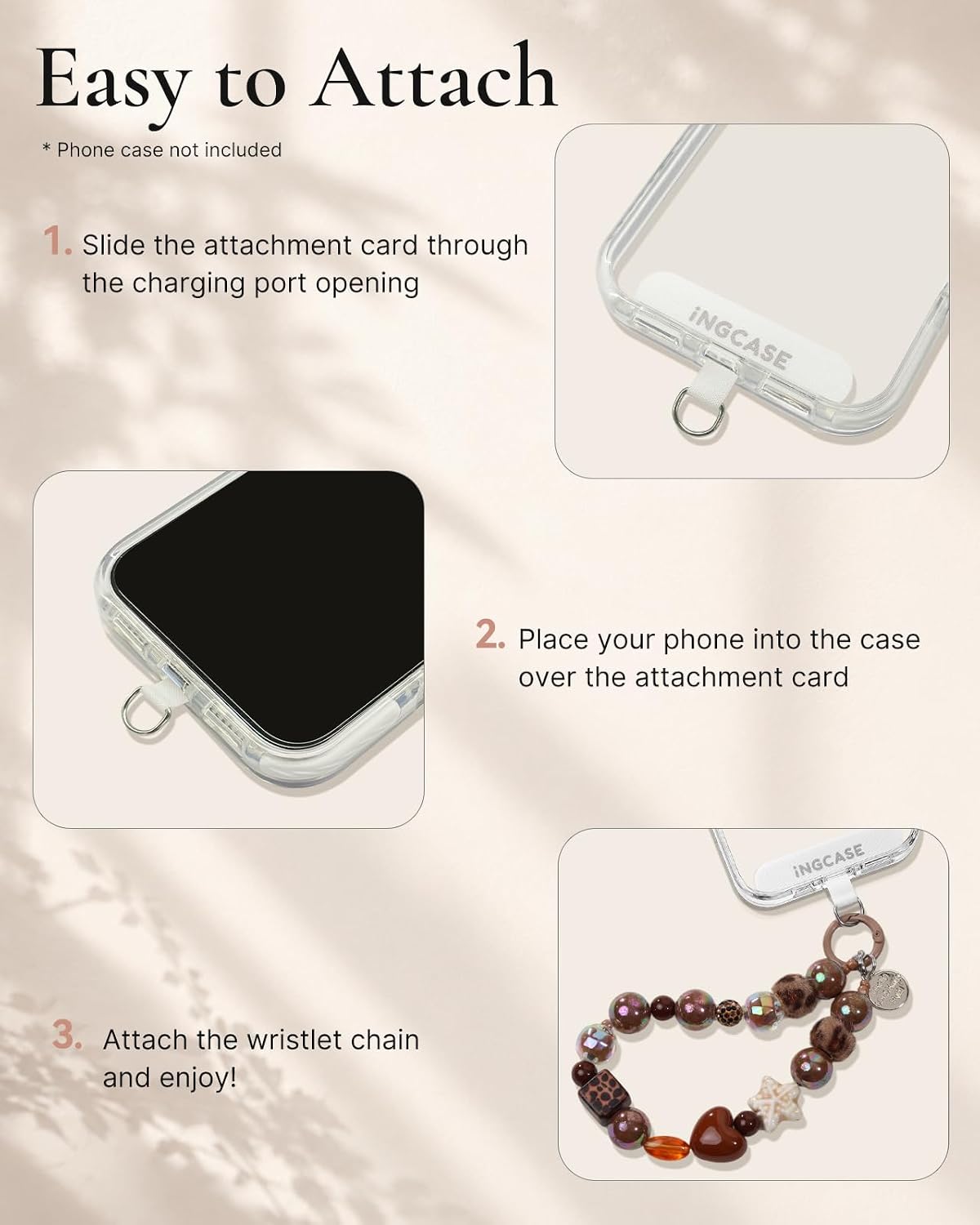 2Pcs phone charm wrist strap with Crystal Beaded