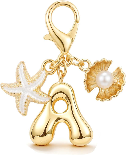 Angyape Bubble Letter Initial Keychain for Women Summer Beach Keychain Gold Bag Charms for Handbags Purse Accessories Gifts