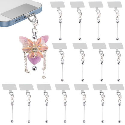 15 Pack Beadable Phone Charms with Blank Bar Smartphone Tether Tap Universal Lanyard Patch Accessories for Cell Mobile Phone