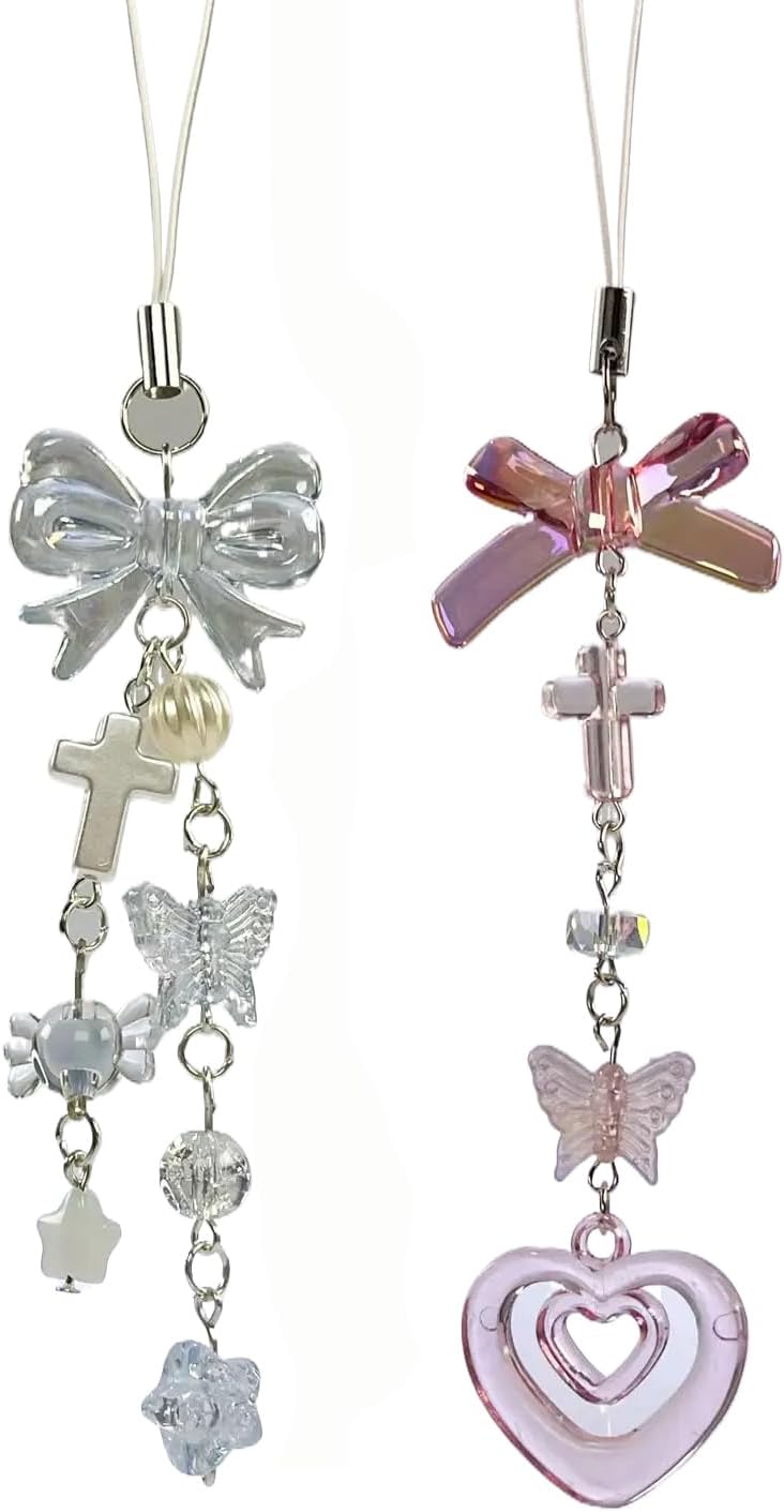 1-4PCS Cute Phone Charms Aesthetic Y2K Cell Phone Charms Strap Strawberry Butterfly Star PhoneCharm Y2K Accessories for Bag Keychain Airpods Camera Pendants Decor
