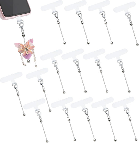 15 Pack Beadable Phone Charms with Blank Bar Smartphone Tether Tap Universal Lanyard Patch Accessories for Cell Mobile Phone