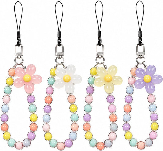 4PCS Flower Keychain, Cute Beaded Phone Strap & Phone Chain for Case