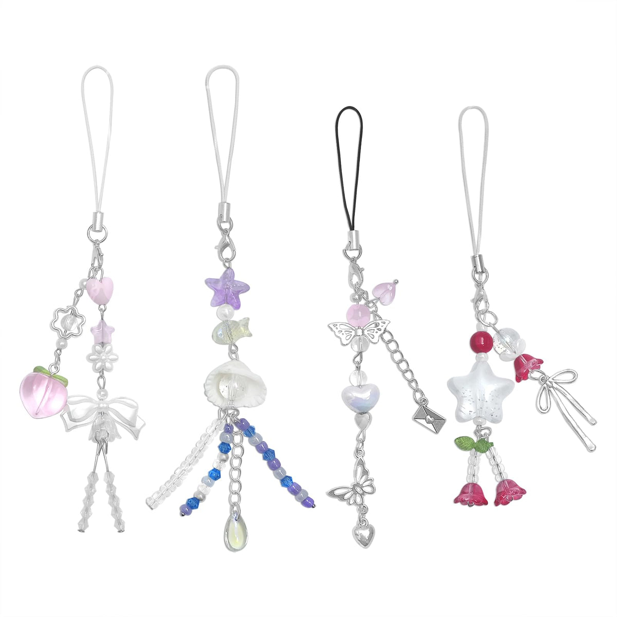 cioatu Y2K Cute Phone Charms Set - Aesthetic Cherry,Flower, Butterfly & Star Cell Phone Straps, Kawaii PhoneAccessories for Bag Keychain, AirPods, Camera Decor