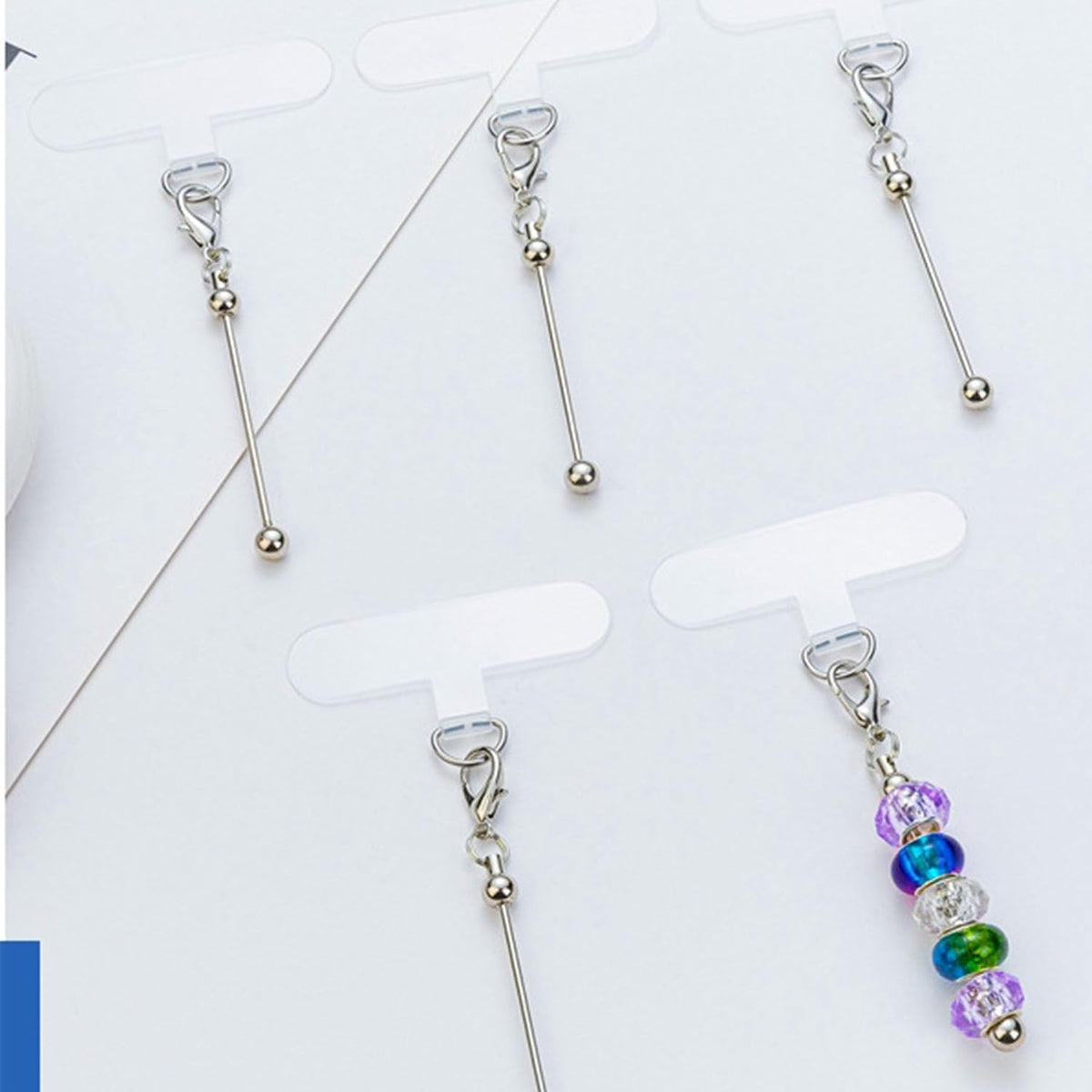15 Pack Beadable Phone Charms with Blank Bar Smartphone Tether Tap Universal Lanyard Patch Accessories for Cell Mobile Phone