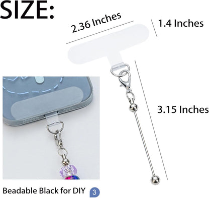 15 Pack Beadable Phone Charms with Blank Bar Smartphone Tether Tap Universal Lanyard Patch Accessories for Cell Mobile Phone