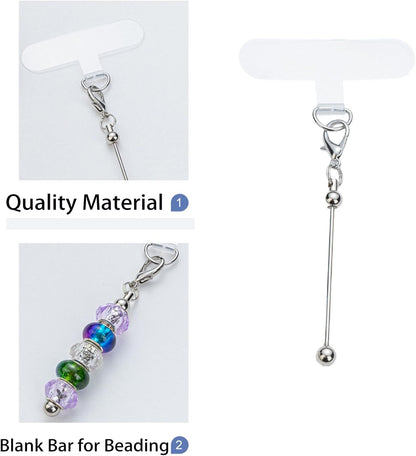 15 Pack Beadable Phone Charms with Blank Bar Smartphone Tether Tap Universal Lanyard Patch Accessories for Cell Mobile Phone