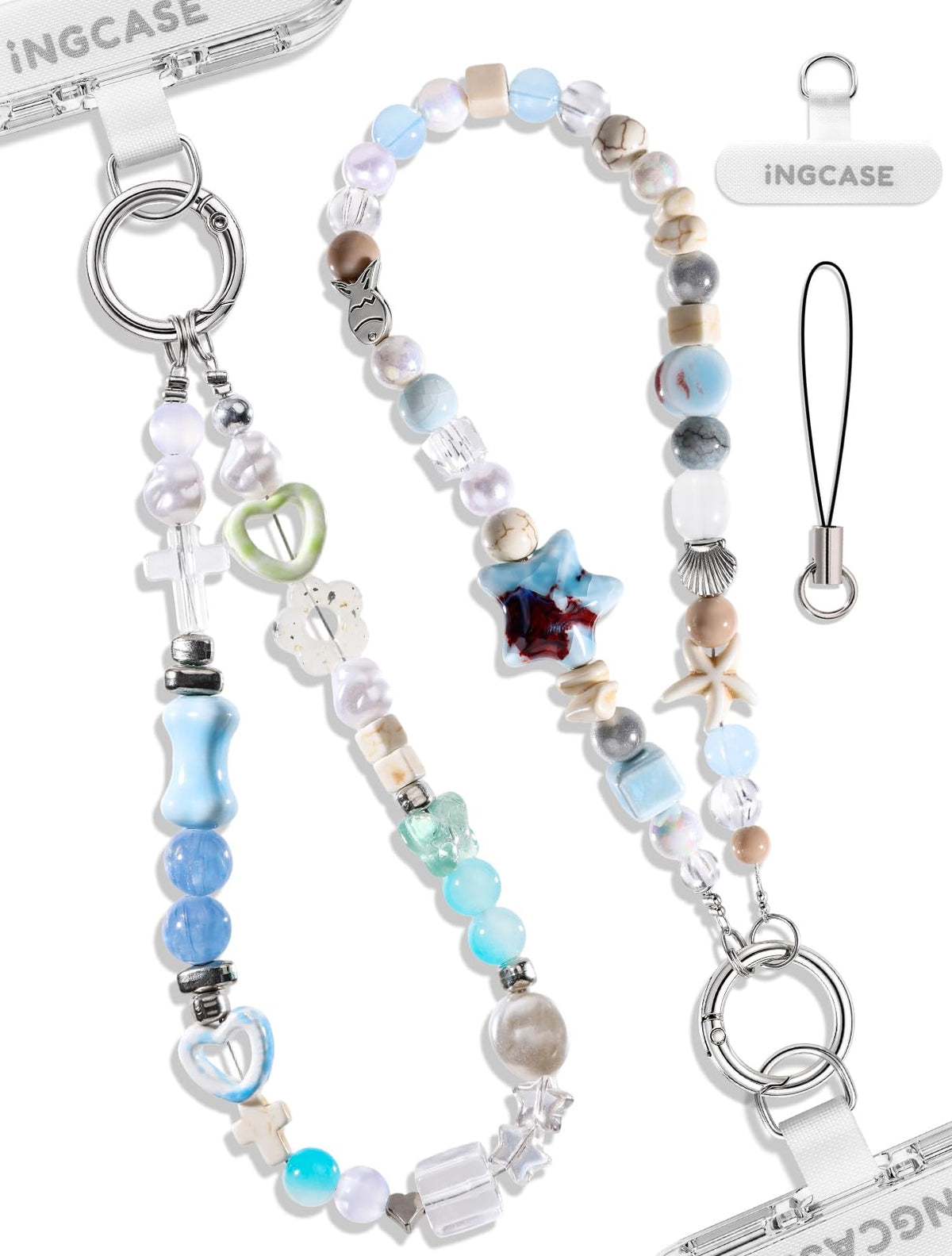 2Pcs phone charm wrist strap with Crystal Beaded
