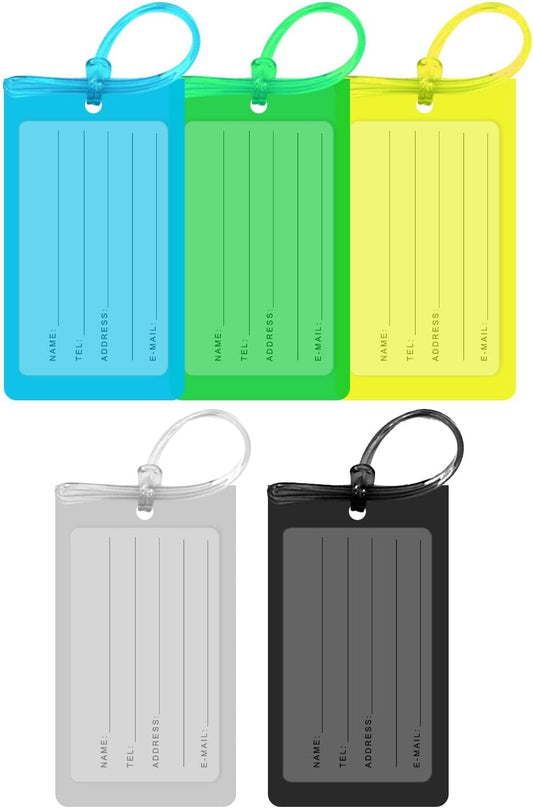 Luggage Tags for Suitcases,5 Pack Luggage Tags for Suitcases Silicone Tags,Waterproof Tags for Suitcase,Clear Colorful Suitcase Bagtags with Name Id Label and Loop for Luggage,Travel Bagtags for Men.