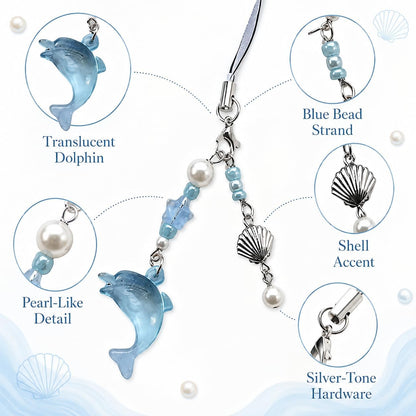 Blue Dolphin Phone Charm Keychain, Aesthetic Y2K Cell Phone Charm Cute, Beaded Pendant Accessory, Phone Decor Accessories, Keychain Accessories for Women