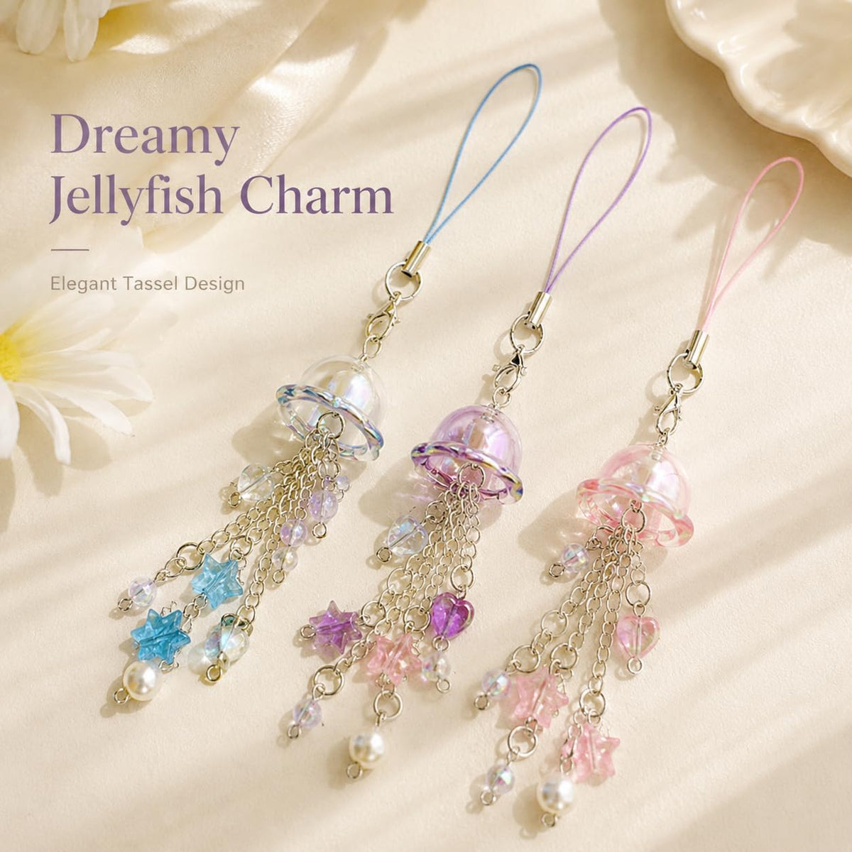 4PCS Jellyfish Keychain, Y2K Cute Phone Charms for Phones & Bags