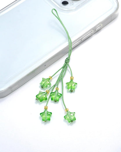 Cute Green Star Phone Charm, Kawaii Braided Mobile Phone Lanyard, Glass Bead Charm, Key Chain, Bag Charm