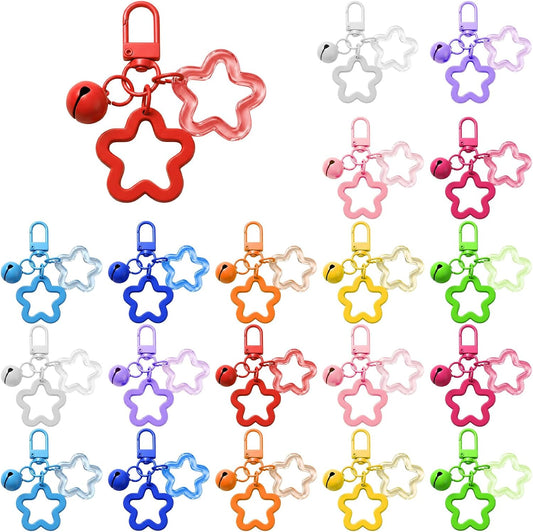 20 Pcs Star Keychain with Bell, Cute Acrylic Keychains Star Bag Charm