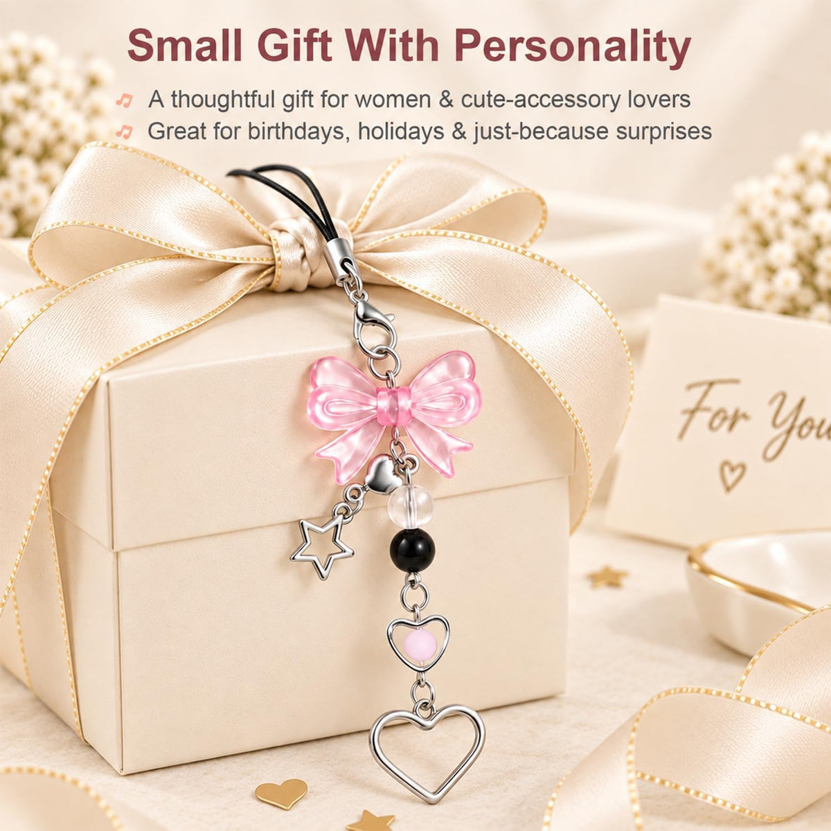 Cute Phone Charms Strap, Y2K Aesthetic Cellphone Keychain, Pink Butterfly Star Strap Accessories for Women, Pendants Decor for Bag Purse Camera Backpack Airpods(Bowknot Rope)